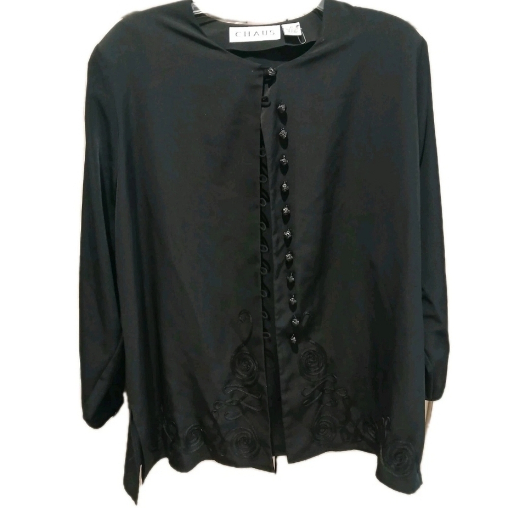Embroidered Black Tunic Top Blouse CHAUS Women Plus Size: 20